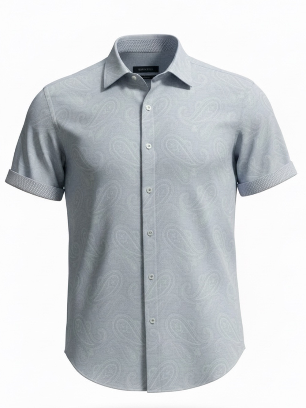 Bugatchi Light Blue Paisley Short-Sleeve Button-Down Shirt